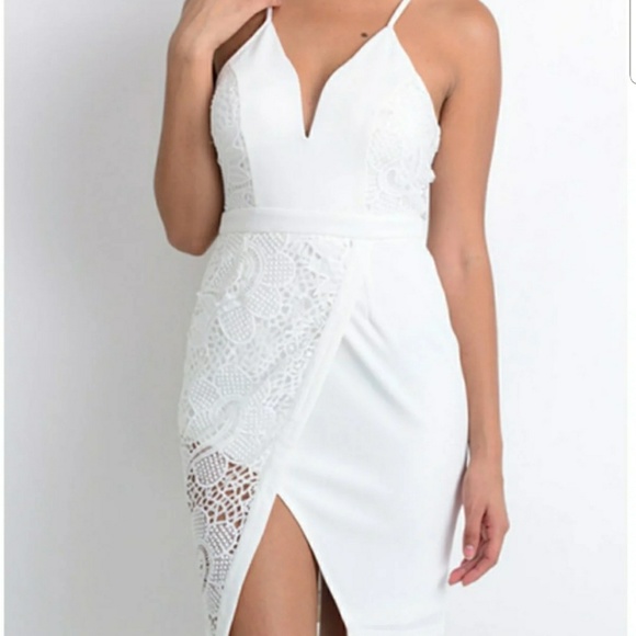 Slit overlap lace party dress - Picture 2 of 2